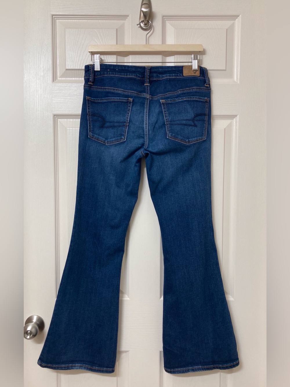 American Eagle Dark Wash Flare Leg Boho Artist Jeans 10 Short Indie Retro Y2K - Picture 5 of 8